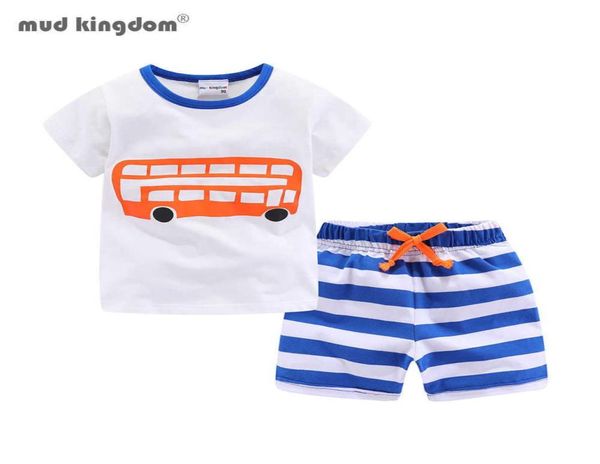 Mudkingdom verão criança menino roupas com cordão conjunto curto bonito meninos roupas listra crianças roupas praia férias 2106155596238