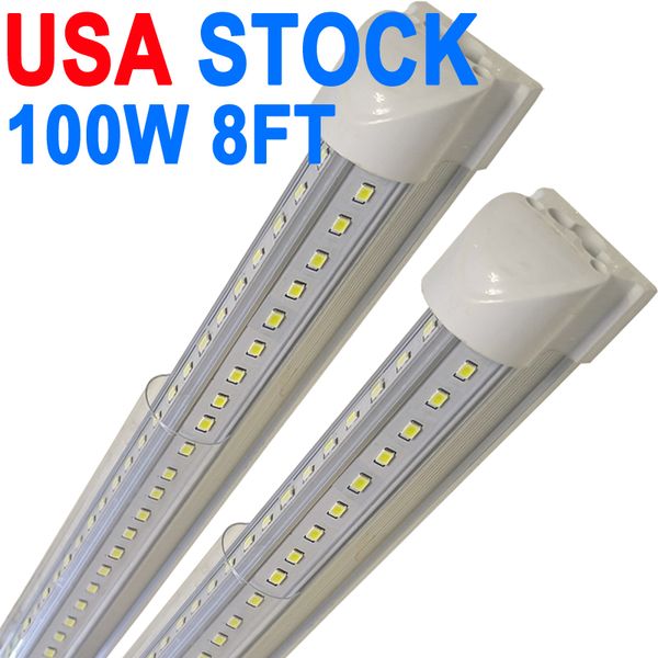 100W 8ft LED mağaza ışığı, 10000lm 6500K Süper Parlak Beyaz, Bağlanabilir Tavan Işık Fikstürü, V Şeker Entegre T8 LED Tüp Işıkları Çalışma Tezgahları Dolap ABD Crestech