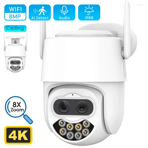 Lente dupla 8X Zoom Híbrido PTZ Câmera IP WiFi Outdoor Ai Detecção Humana 4MP Áudio CCTV Segurança Vigilância por Vídeo