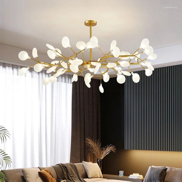 Lampadari Lampadario di lusso con ramo di un albero Petalo bianco Nero e oro Soggiorno Arredamento per interni Cucina LOFT Luce interna per la casa