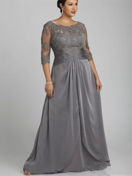 Plus Size Mutter der Braut Kleid für Frauen 2024 Scoop Halbarm Spitze Applikationen Chiffon Grau Hochzeit Party Kleider Robe De Soiree Femme