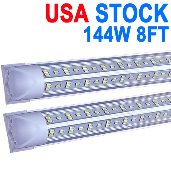 8FT LED-Ladenleuchte, 144W 14400LM 6500K, durchsichtige Abdeckung, verbindbare LED-Röhrenleuchten, V-förmige integrierte T8-LED-Beleuchtung, LED-Deckenleuchten für Garagenlager crestech