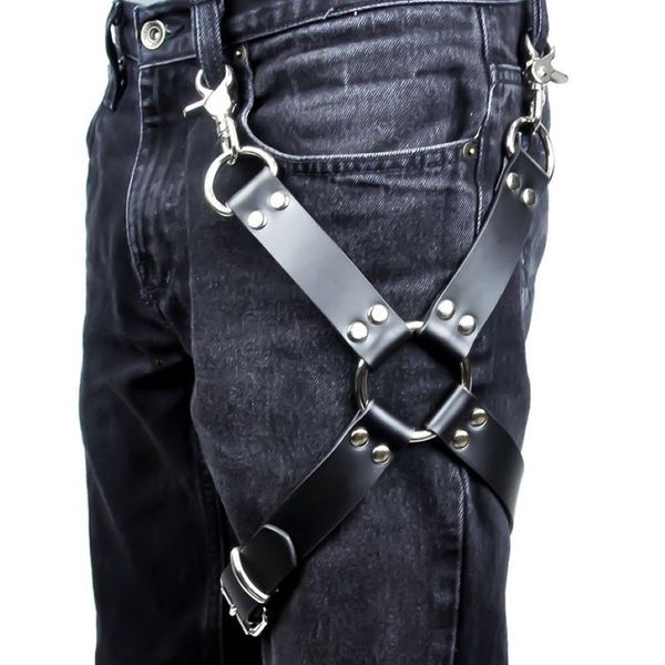 Cinture da uomo sexy Goth Pastel Pu Reggicalze in pelle Cinghie in vita Harness Bondage Bretelle per jeans Pantaloni Accessori264b