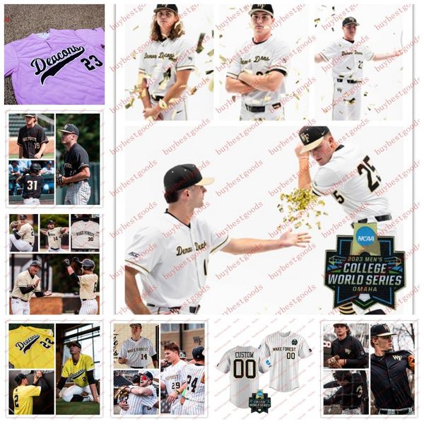 2023 CWS Custom Wake Forest Demon Deacons Maglia da baseball Joshua Hartle Seth Keener Gabe Golob Adam Cecere Zach Grace Nick Kurtz Wake Forest Maglie