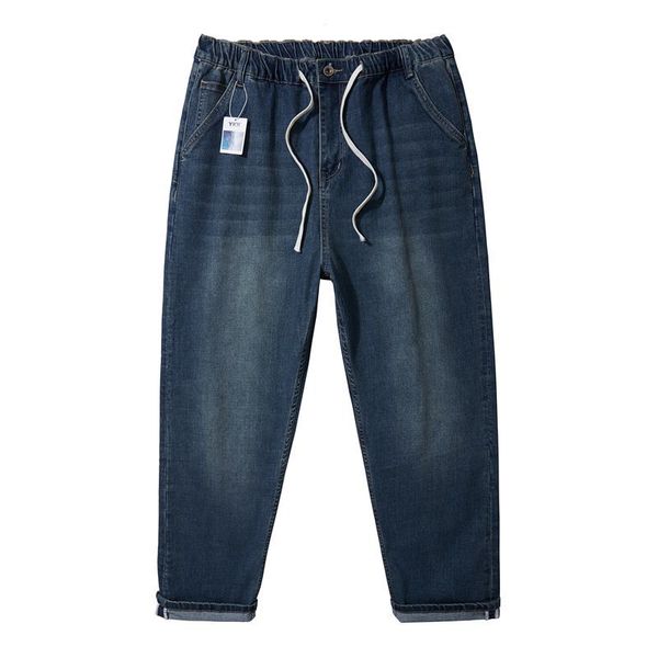 Эластичные маленькие прямые джинсы Харлан с эластичной резинкой на талии большого размера, большие размеры, весенне-осенние мужские модные толстые брюки с высокой талией