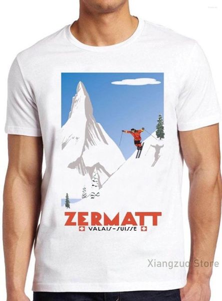 Damen T-Shirts Schweizer Alpen Ski Shirt ZermaValais Schweiz Poster Vintage Cool T-Shirt 58 Baumwolle Casual Herren Tops