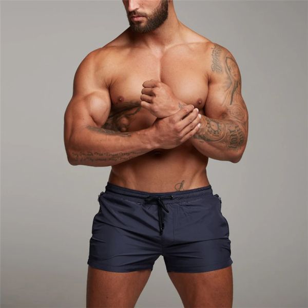 Novo shorts de secagem rápida para homens verão casual ativo sexy praia surf swimi shorts homem fitness gym shorts com zíper