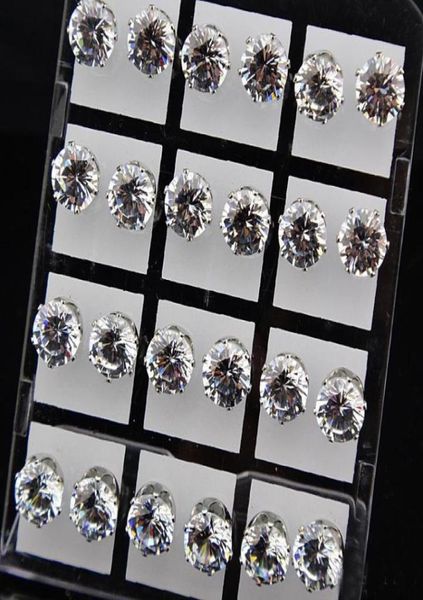 8mm claro áustria zircônia cúbica brincos de aço inoxidável para mulheres homens toda a moda jóias 12pair24pcs2103649