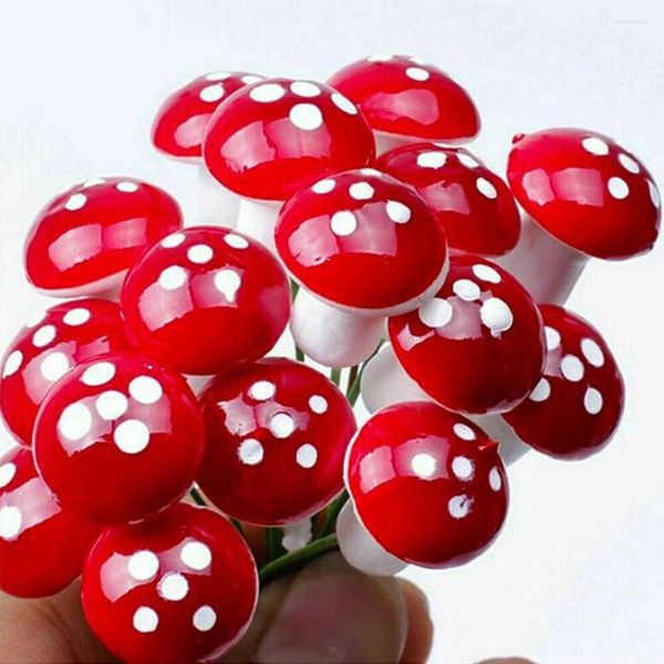Bahçe Dekorasyonları 50 PCS 2cm Mini Kırmızı Köpük Mantar Peri Minyatürleri Yoklu Süsleme Diy El Sanatları Yapay Dekorasyon