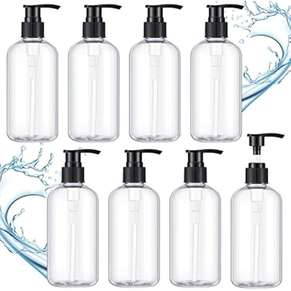 Flaschen, 8 Stück, 500 ml, durchsichtige, nachfüllbare Kunststoff-Pumpflaschen, leere Lotionspenderbehälter für Conditioner, Gesichtscreme, Massageöl, Flüssigkeit