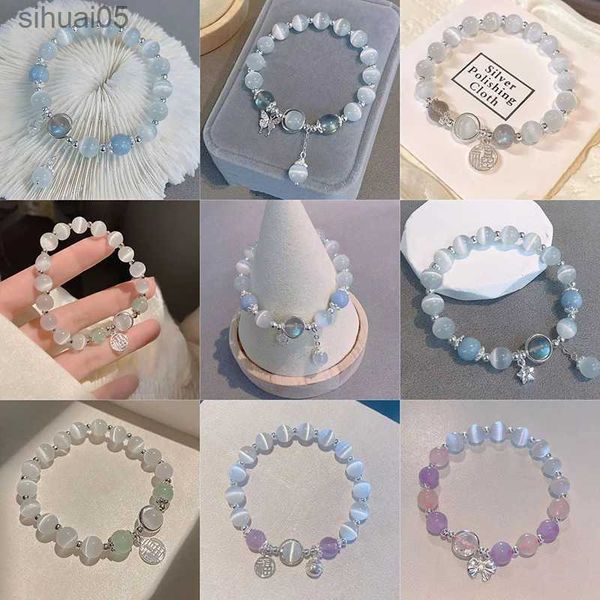 Perlen Opal Meer Schatz Mondlicht Kristall Armband Licht Luxus Elastische Armband Für Mädchen Frauen Schmuck Zubehör YQ240226