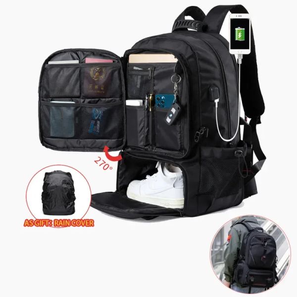 Rucksack Oxford Business-Rucksack für Herren, Reisetasche mit Schuhfach, USB-Aufladung, 17,3-Zoll-Notebook-Laptop-Taschen, Rucksack