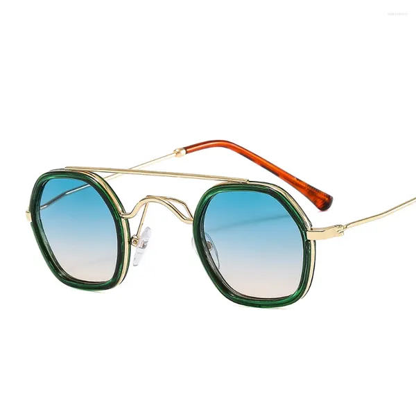 Güneş gözlüğü retro çift ışınlı poligon kare kadınlar moda temiz okyanus gradyan lens gölgeleri UV400 erkekler punk güneş gözlükleri oculus