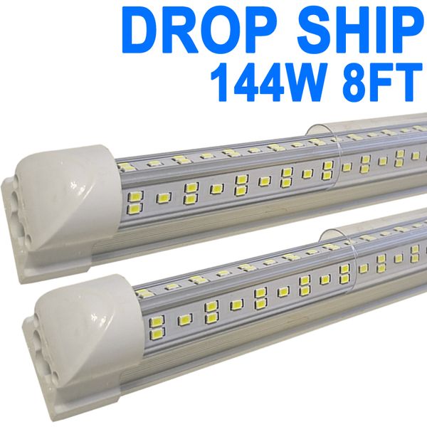 8 Fuß LED-Ladenleuchten, 8 Fuß 8 Fuß V-förmige integrierte LED-Röhrenleuchte, 144 W, 14400 lm, durchsichtige Abdeckung, verbindbare Oberflächenmontagelampe, ersetzt T8-Leuchtstofflampen crestech