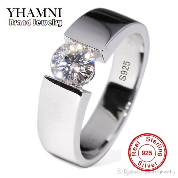 Invia certificato d'argento YHAMNI Anello in argento 925 puro al 100% 6mm SONA CZ Diamante Anelli di fidanzamento con diamanti Gioielli per uomo DR10257h