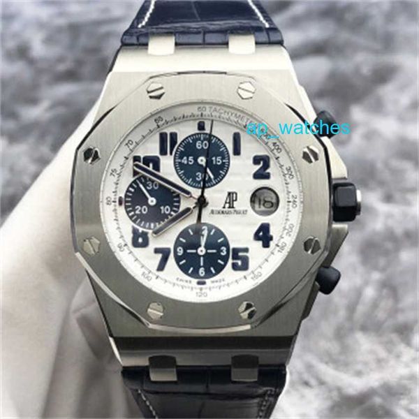 Luxury Audemar Pigue Watches Royal Oak Offshore Series 26170st White Face Blue Time Ring Orologio da uomo 42 mm Tabella di forma meccanica automatica Fun 056K