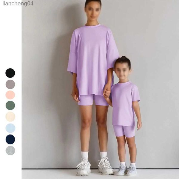 Passende Familien-Outfits 2023, passende Sommer-Sets für Mutter und Tochter, solide Baumwolle, personalisiertes Geschenk für Outfits, Kleidung, Jungen und Mädchen, Sport-Leggings