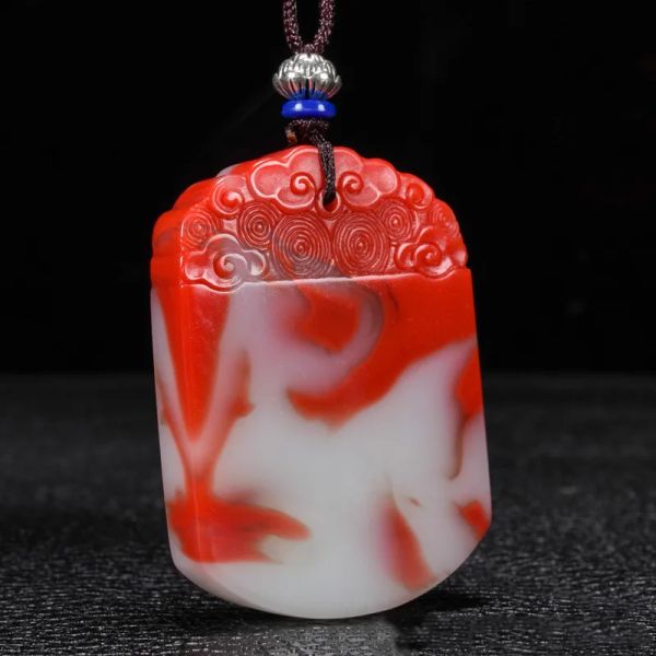Ожерелья из натуральной куриной крови, резной кулон из нефрита Пинъань, модный бутик ювелирных изделий, мужское и женское цветное нефритовое ожерелье Пинъань