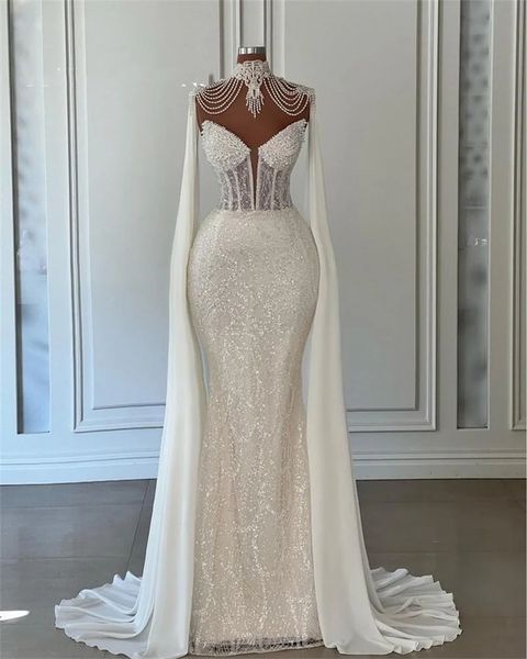 Abiti da sposa a sirena in pizzo bianco 2024 Perline Abiti da sposa personalizzati Robe De Mariage Hot Dubai Arab 322