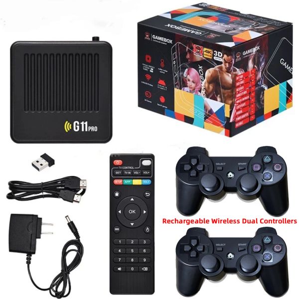 Consoles G11pro Video Game Console TV Games Stick Game Box com controladores duplos sem fio recarregáveis 4K HD Retro Game Play Dual System