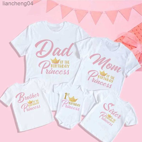 Roupas combinando para a família, primeiro aniversário, princesa, roupas combinando para a família, aniversário, meninas, festa, pai, filho, mãe e filha, camisas, estampa de coroa, tops, presentes