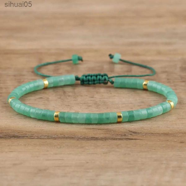 Frisado Verde Aventurina Bead Pulseira Ajustável de Alta Qualidade Pulseira Minimalista Pedra Natural Dainty Pulseira Tibetana Gemstone YQ240226