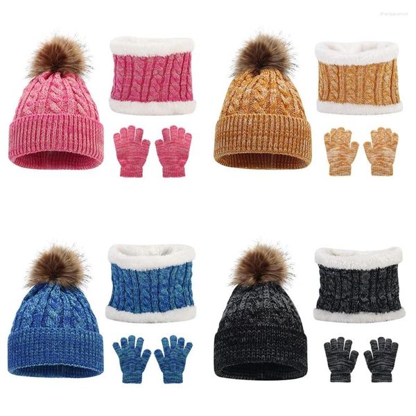 Berretti Berretti per bambini UE Cappelli Sciarpe e guanti Tre set Ragazzi Inverno caldo Plus Bavaglino in velluto Berretti a maglia di colore misto