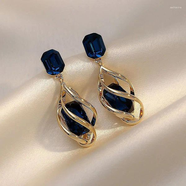 Orecchini pendenti Moda Goccia di cristallo blu navy 2024 Geometria geometrica a spirale alla moda Accessori eleganti per gioielli femminili