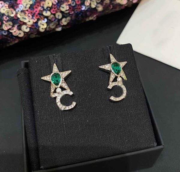 Orecchino a bottone di qualità di lusso con diamante e verde per il regalo di gioielli da sposa da donna con scatola per francobolli a forma di stella PS3553