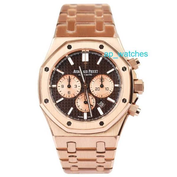 Relógios de luxo Audemar Pigue Epic Royal Oak Series 26331OR Relógio mostrador marrom com diâmetro de 41 mm Mecânico automático estilo masculino 18k ouro rosa FUN QM0P