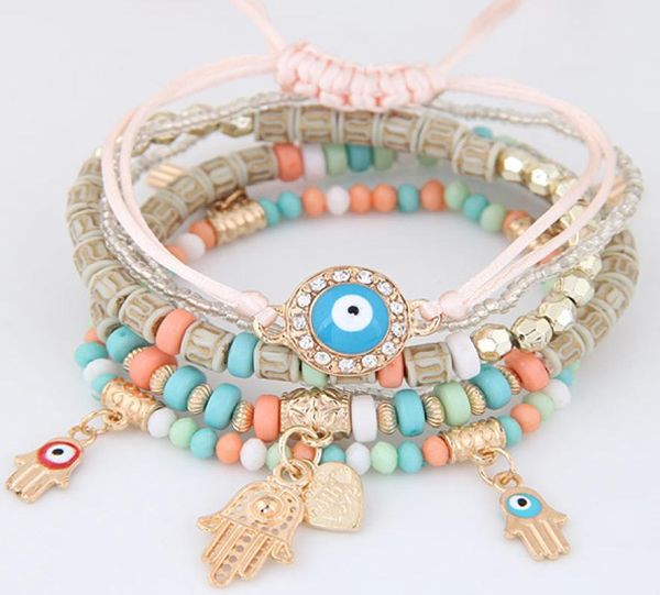 Kabbalah Fatima Hamsa Mano Evil Eye Charms Braccialetti Braccialetti Multistrato intrecciato perline fatte a mano Pulseras per le donne Uomini9195306