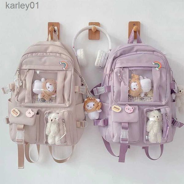 Sırt çantaları büyük kapasiteli sevimli kadınlar çok cepli naylon sırt çantası ins junior lise öğrenci okul çantası kadın kız backpack dizüstü kitap yq240226