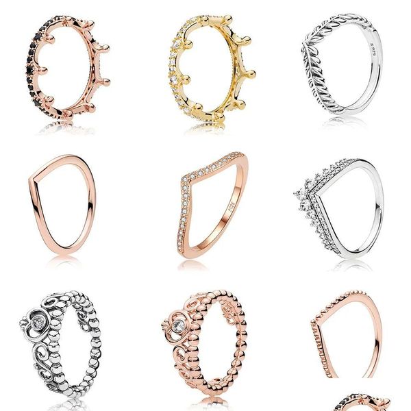 Eheringe Authentische Passform Damenringe Charms Charm DIY Queens Crown Mode Roségold Finger Drop Lieferung Schmuck Ring Ot39C