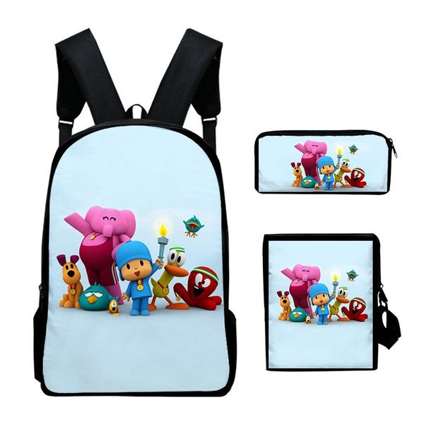 Set di zaini di vendita caldo piccolo P Youyou pocoyo Set di zaini di tendenza con borsa stampata a colori digitale 3D