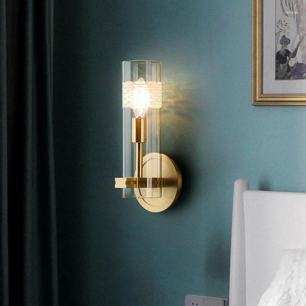 Lampada da parete Camera da letto Tutto in rame Moderno Semplice Intelligente Comodino Luce Lusso Soggiorno Corridoio Decorativo