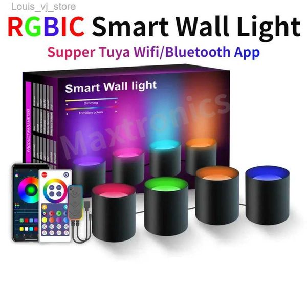 Downlights RGBIC Tuya WIFI Smart LED Wall Light / Downlight Sconces Music Sync Home Decor Trabalho com Alexa Multicolor Led Light para YQ240226