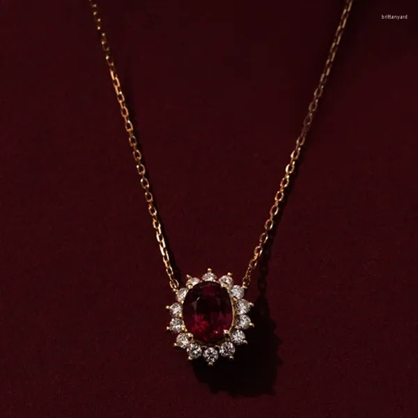 Pingentes trumium 925 prata esterlina rubi 18k banhado a ouro colar garnet vermelho pendente zircônia cúbica estilo retrô para mulheres