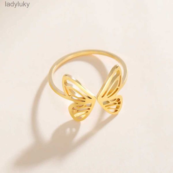 Anel solitário Cazador Cazador Ajuste Ajuste Butterfly Ring Color dourado Ringos de aço inoxidável Jóias Presente de aniversário da moda no casamento 240226