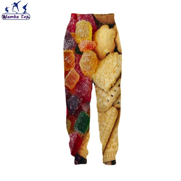 Pantaloni Mamba Top Pantaloni di caramelle di Natale Abbigliamento da uomo Pantaloni sportivi da donna Gustoso biscotto Divertente Stampa 3D Cibo Lecca-lecca Pantaloni sportivi di moda