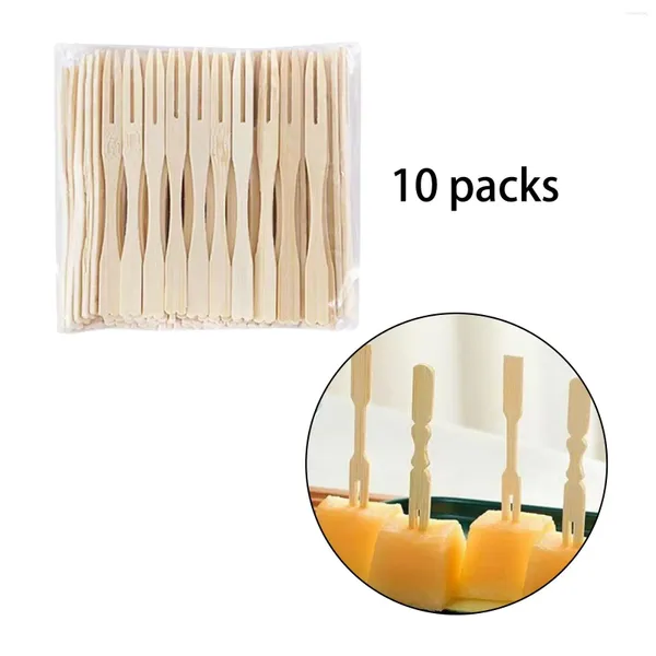 Garfos 100pcs garfo de frutas bambu 9cm acessório de cozinha para lanche sobremesas churrasco queijo servindo conjunto de sobremesa