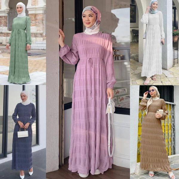 Этническая одежда Абая Кафтан Кафтан Элегантные платья Ид Мусульманские женщины Свободное платье с поясом Вечерние платья Абая Дубай Арабское турецкое платье Аль-Адха