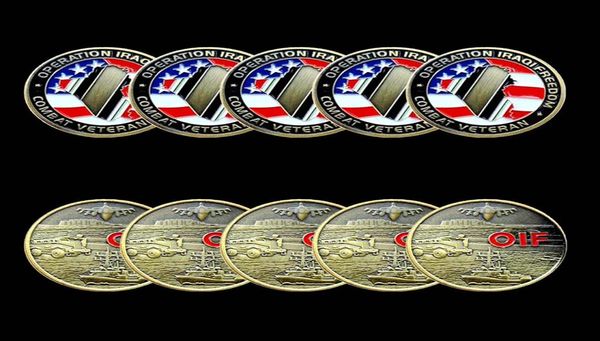 5 Stück nicht magnetisch Crafts Challenge Coin Operation Enduring dom Combat Veteran OIF Bronze vergoldet Miliatry24976968854