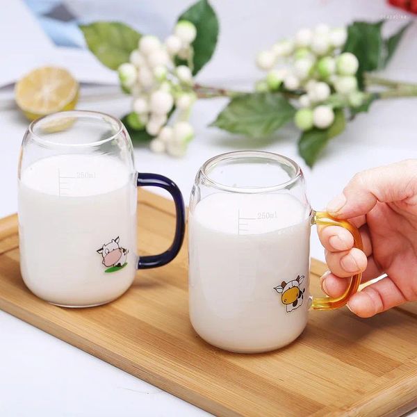 Bottiglie d'acqua Tazza di latte per bambini Cartone animato Vetro graduato Cannuccia per colazione Uso domestico per ragazze