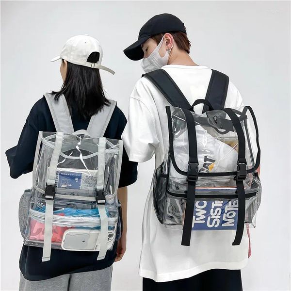 Mochila transparente mochilas pvc compensação viagem homens tendência mochila masculino mochila bolsa de ombro pacote feminino