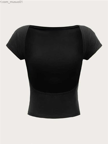 Homens camisetas Mulheres O-pescoço Backless T-shirt Manga Curta Cor Sólida Crop Top Verão Bonito Bebê Tee Y2K Roupas Bodycon Túnicas Moda TankL2402