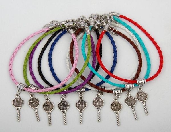 50 Stück Vintage Silber Tennisschläger Charms Anhänger gemischte Farben geflochtene Seilarmbänder Modeschmuck DIY für Damen Herren S95572021824107564