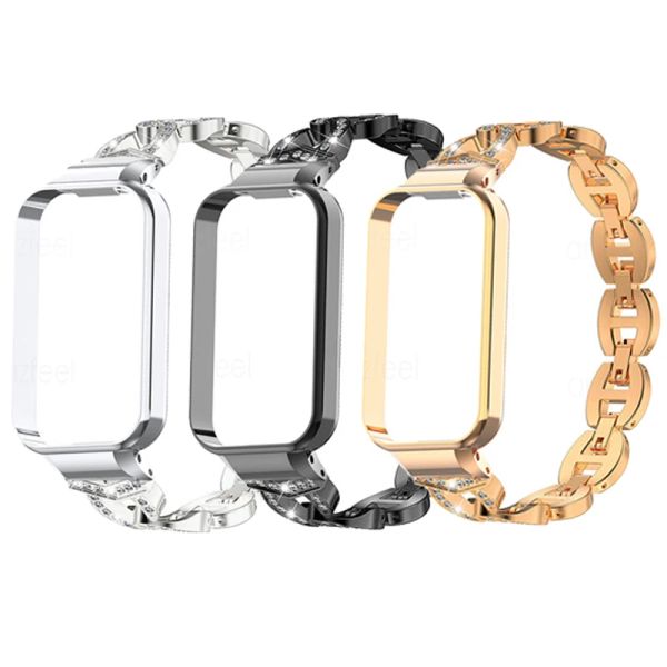 Cadeia para Xiaomi Redmi Band 2 Smart Band Metal WatchBand Bracelete Diamond + Capa para Redmi Smart Band Pro Strap Case Protector Correa