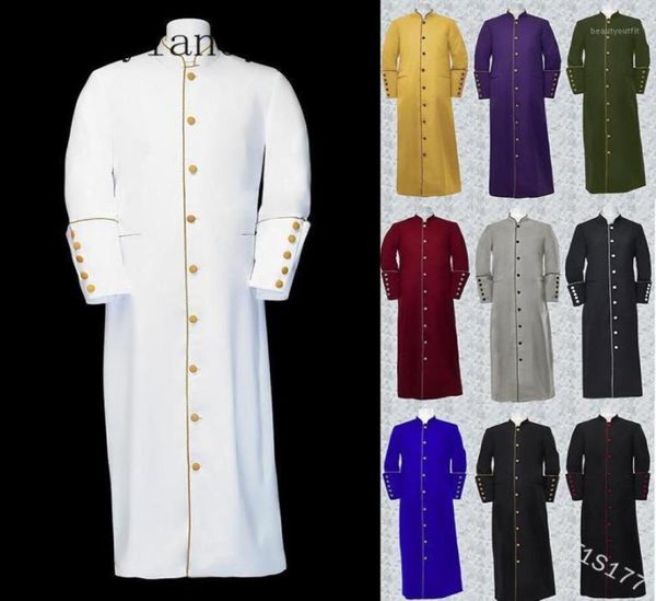 Mandylandy igreja sacerdote trincheira jaqueta batina clero robe pregador masculino gola litúrgica único breasted ministro coro men2339892