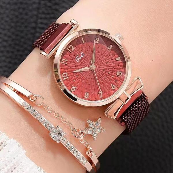 Relógios de pulso Sdotter Moda Mulheres Relógio 2 PCS Pulseiras de Luxo Liga À Prova D 'Água Senhoras Relógios Rose Gold 2024 Vestidos Relógio Feminino Reloj