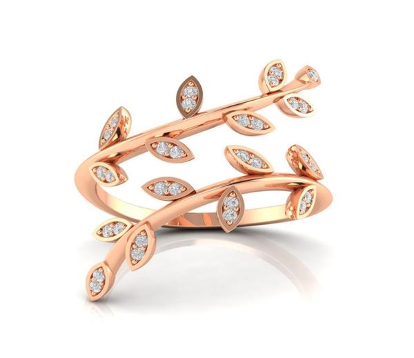 R519 Luxus Ringe Schmuck Weibliche Neue Stil Dünne Rose Gold Zweig Ringe Für Frauen Gold Farbe Weiß Kristall Blätter 2432469